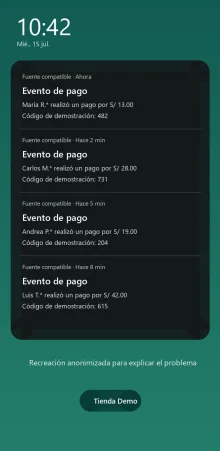 Recreación pública de notificaciones de pago acumuladas
