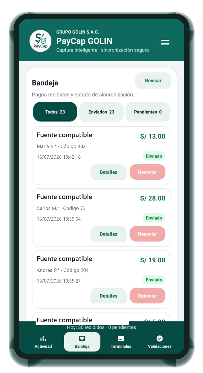Bandeja y estados de sincronización