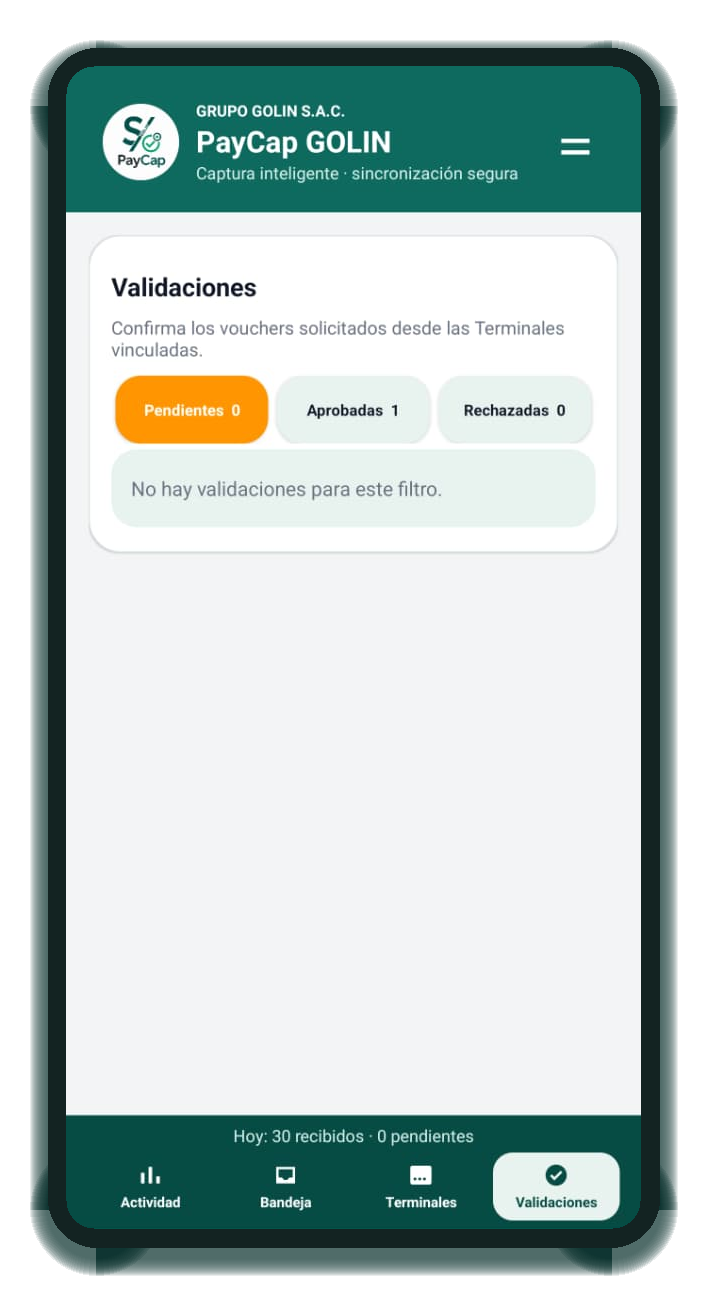 Estado vacío de validaciones