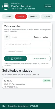 Solicitud de validación manual con datos ficticios